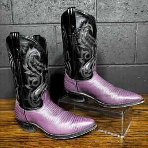Vintage Purple Lizard print Cowboy Boots Women’s Size 7 Black Western Leather